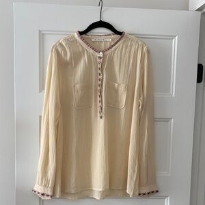 Elegant Cream Blouse with Pink Trim